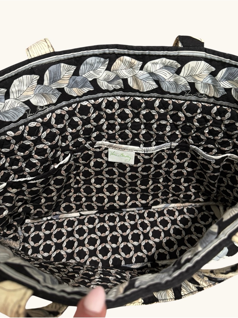 Vera Bradley Retired Camellia Black Blue Cream Floral Quilted Tote - Picture 5 of 12